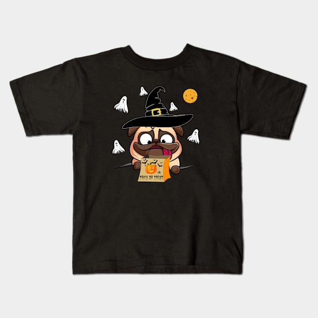 Pug Funny Halloween Trick Or Treat Kids T-Shirt by Ever Heart Collection